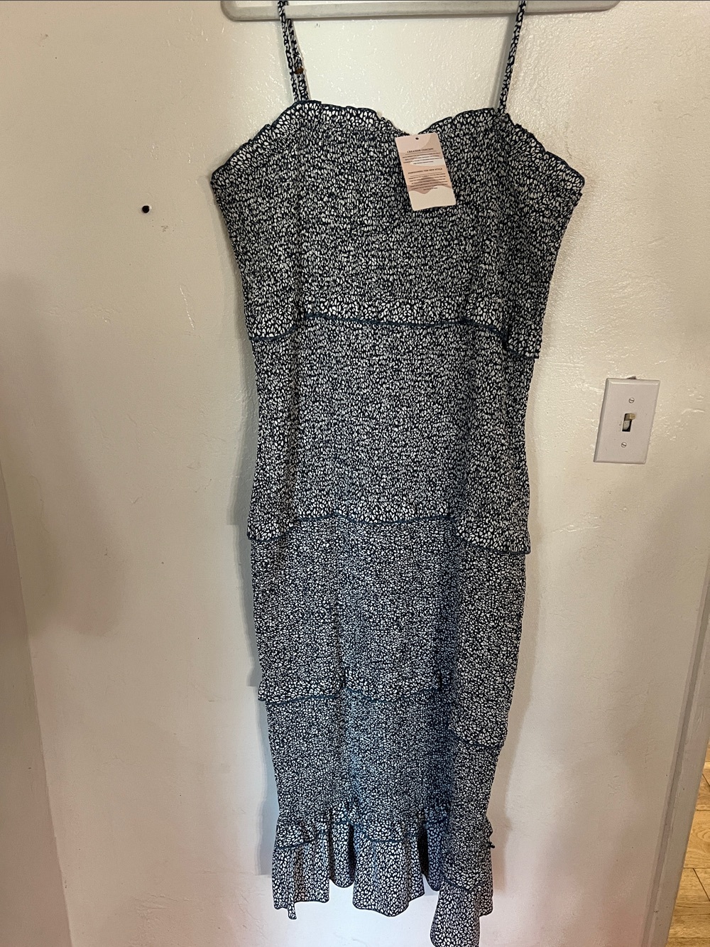 XL Spaghetti Strap Tiered Maxi Dress in Blue and White